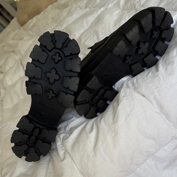 Prada Women's Brushed Leather Monolith Loafers - Black - Picture 4 of 5